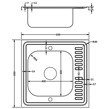 vidaXL Νεροχύτης + Ποδιά Σετ Ασημί 600x600x155 χιλ. Ανοξείδωτο Ατσάλι