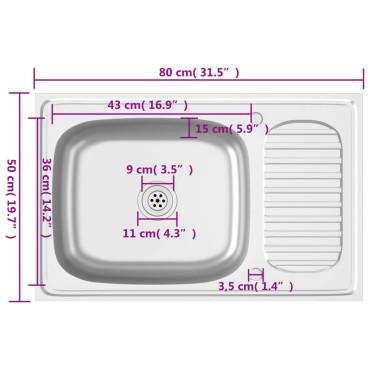 vidaXL Νεροχύτης + Ποδιά Σετ Ασημί 800x600x155 χιλ. Ανοξείδωτο Ατσάλι