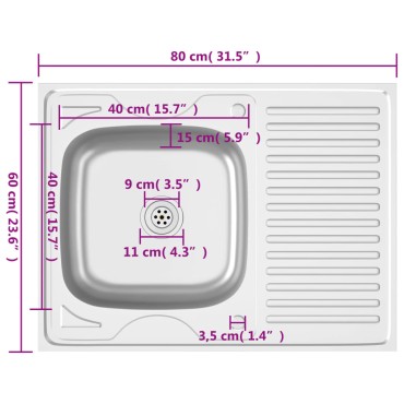 vidaXL Νεροχύτης + Ποδιά Σετ Ασημί 800x600x155 χιλ. Ανοξείδωτο Ατσάλι