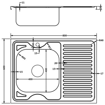 vidaXL Νεροχύτης + Ποδιά Σετ Ασημί 800x600x155 χιλ. Ανοξείδωτο Ατσάλι