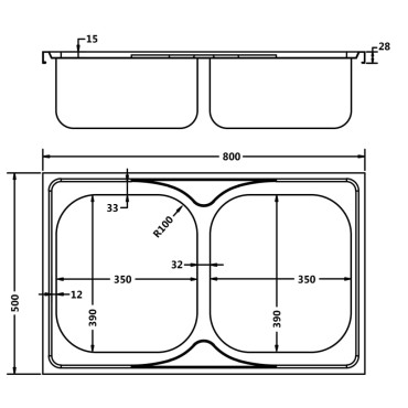 vidaXL Νεροχύτης Διπλή Γούρνα Ασημί 800x500x155 χιλ. Ανοξείδωτο Ατσάλι