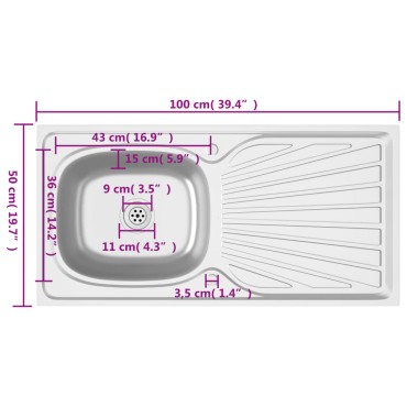 vidaXL Νεροχύτης + Ποδιά Σετ Ασημί 1000x500x155 χιλ. Ανοξείδ. Ατσάλι