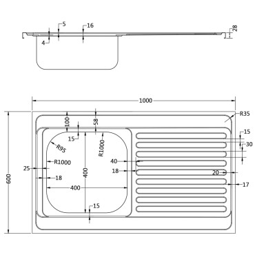 vidaXL Νεροχύτης + Ποδιά Σετ Ασημί 1000x600x155 χιλ. Ανοξείδωτο Ατσάλι