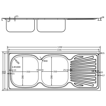 vidaXL Νεροχύτης Διπλή Γούρνα Ασημί 1200x500x155 χιλ. Ανοξείδ. Ατσάλι