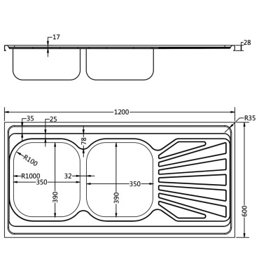 vidaXL Νεροχύτης Διπλή Γούρνα Ασημί 1200x600x155 χιλ. Ανοξείδ. Ατσάλι